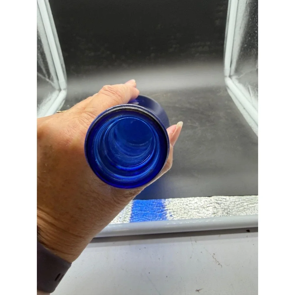 Vintage Cobalt Blue Glass Wine Bottle Tall Ribbed Decorative Vase 13.5 Inch
